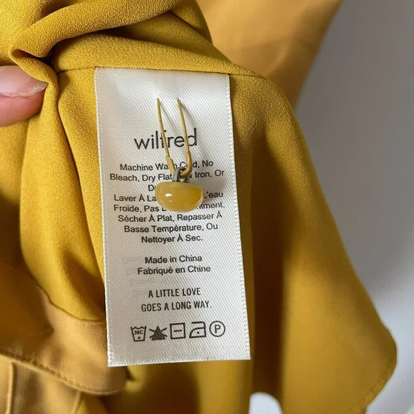 Aritzia Wilfred Nazaire Button Down Flutter Sleeve V-Neck Dress Gold Yellow Sz 0 - Picture 8 of 9